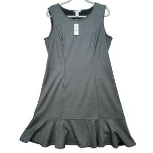 White House Black Market Womens Ponte Flounce Fit & Flare Dress Size 14 Gray NWT